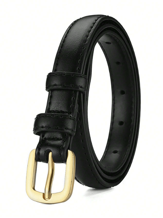 1pc Women's Plain Alloy Square Buckle Pu Belt, Fashionable Casual Ladies' Waistband Suitable For Outdoor Parties And Workplace - Lolli World Marketplace