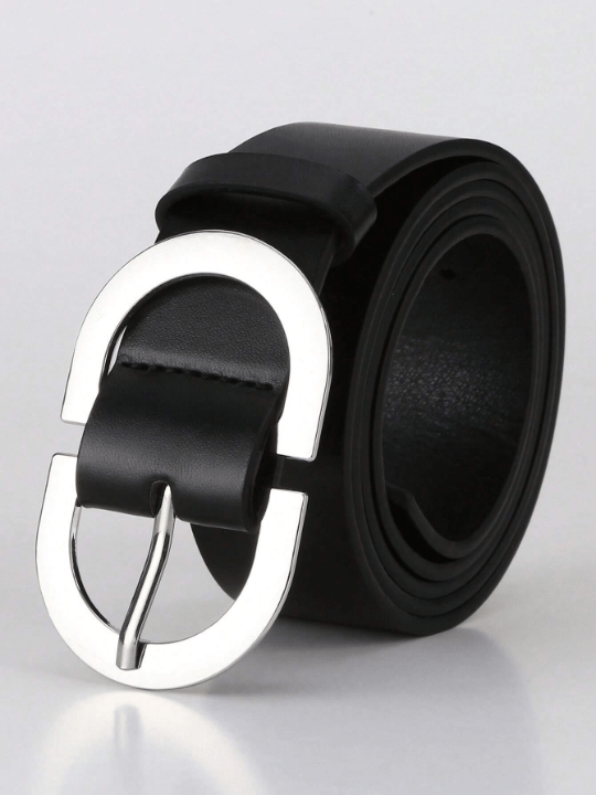 1pc Women's Plus Size Black Double D Letter Buckle Pu Fashion Belt, Girlfriend Gift - Lolli World Marketplace