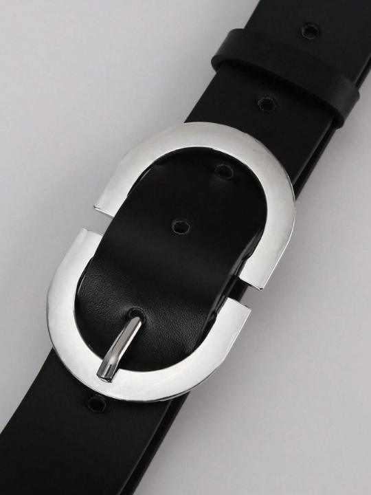 1pc Women's Plus Size Black Double D Letter Buckle Pu Fashion Belt, Girlfriend Gift - Lolli World Marketplace