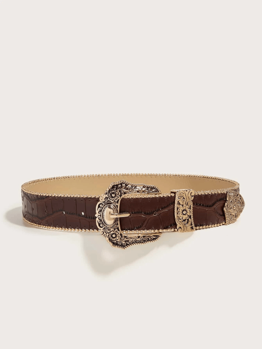1pc Women's Pressed Flower Western Cowgirl Style Heavy Duty Beaded Belt With Pu Material For Daily Wear Boho - Lolli World Marketplace