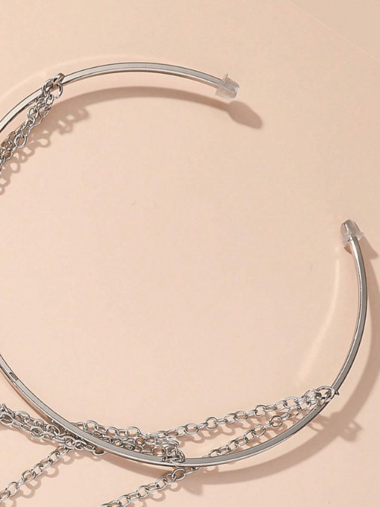 1pc Women's Punk Style Adjustable Arm Chain With Metal Chain & Tassel Design, Vacation & Beach Style Open Bangle Bracelet - Lolli World Marketplace