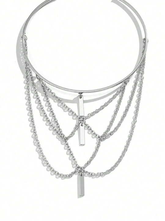 1pc Women's Punk Style Adjustable Arm Chain With Metal Chain & Tassel Design, Vacation & Beach Style Open Bangle Bracelet - Lolli World Marketplace