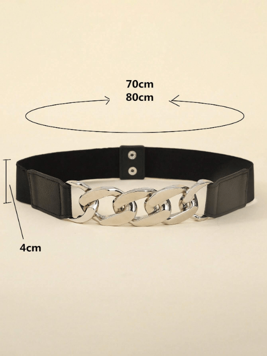 1pc Women's Simle Metal Chain Pu Leather Hidden Clasp Dress & Pants Waist Belt, Fashionable Decorative Elastic Waistband For Everyday Use - Lolli World Marketplace