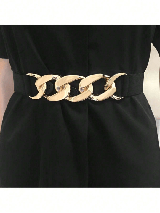 1pc Women's Simple Metal Chain Buckle Elastic Waist Belt For Dresses, Trousers, Casual Wear - Lolli World Marketplace