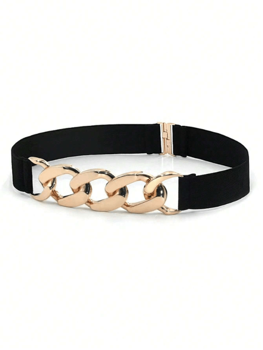 1pc Women's Simple Metal Chain Buckle Elastic Waist Belt For Dresses, Trousers, Casual Wear - Lolli World Marketplace