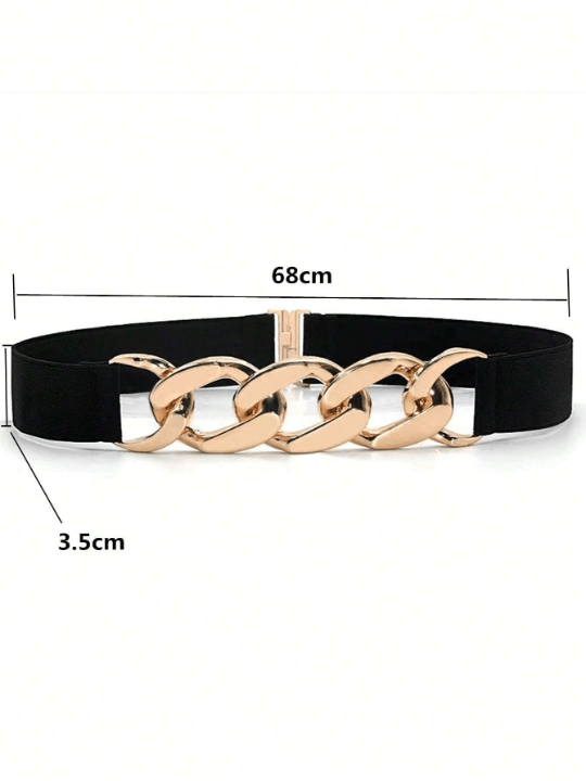 1pc Women's Simple Metal Chain Buckle Elastic Waist Belt For Dresses, Trousers, Casual Wear - Lolli World Marketplace