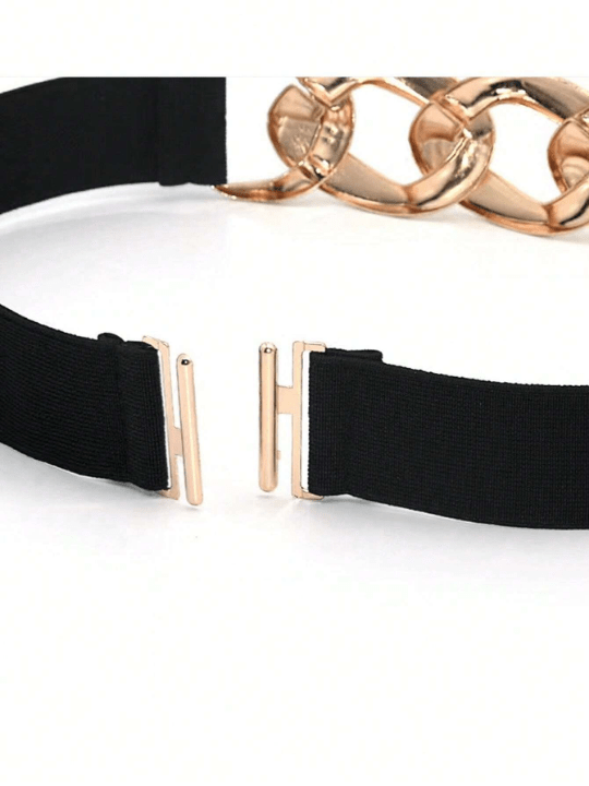 1pc Women's Simple Metal Chain Buckle Elastic Waist Belt For Dresses, Trousers, Casual Wear - Lolli World Marketplace