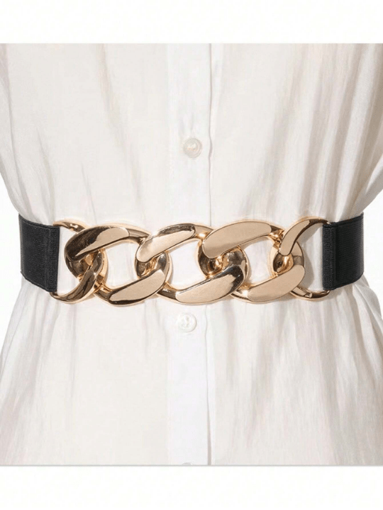 1pc Women's Simple Metal Chain Buckle Elastic Waist Belt For Dresses, Trousers, Casual Wear - Lolli World Marketplace