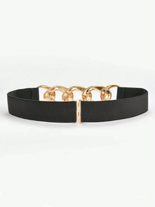 1pc Women's Simple Metal Chain Buckle Elastic Waist Belt For Dresses, Trousers, Casual Wear - Lolli World Marketplace
