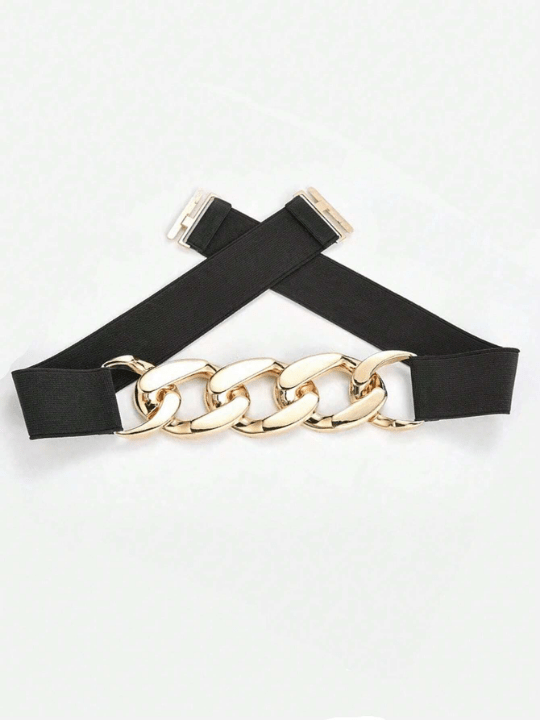 1pc Women's Simple Metal Chain Buckle Elastic Waist Belt For Dresses, Trousers, Casual Wear - Lolli World Marketplace