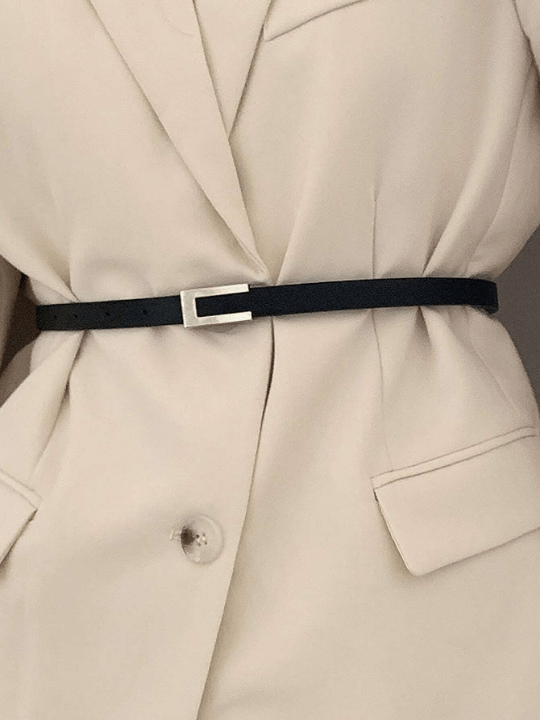 1pc Women's Simple & Versatile Pu Skinny Belt With Buckle, For Suit Dress & Waist Decoration - Lolli World Marketplace