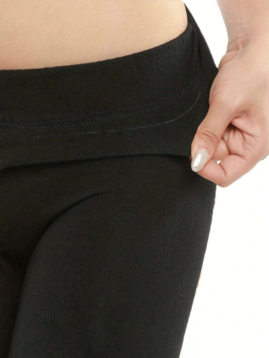 1pc Women's Solid Color Thickened Fleece Leggings, For Autumn And Winter, Windproof And Warm - Lolli World Marketplace