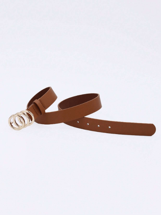 1pc Women's Three Circle Buckle Brown Pu Decorated Belt For Everyday Wear - Lolli World Marketplace