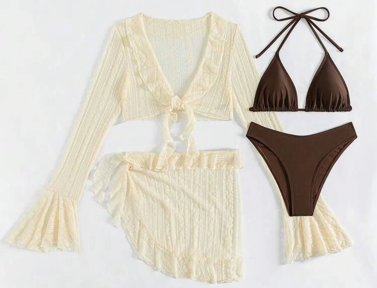 2025 Sexy Four - piece Women Swimsuit Long - sleeve Cover - up Swimwear Summer Solid Bikini Set Brazilian Beachwear Party bathing suit