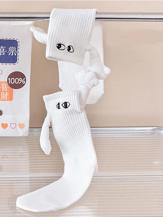 2pairs Funny Couples' Hand In Hand Socks With 3d Eye & Pull Tab Design - Lolli World Marketplace