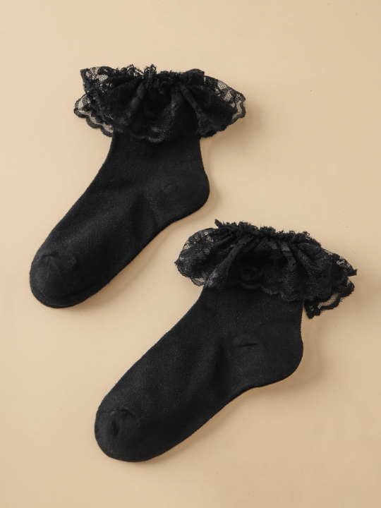 2pairs Women's Lace Border Mid - calf Socks - Lolli World Marketplace