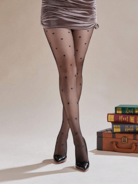 2pairs/Pack 30d Plus Size Women's Customizable Printed Heart, Polka Dot, Leopard Print Pantyhose - Lolli World Marketplace