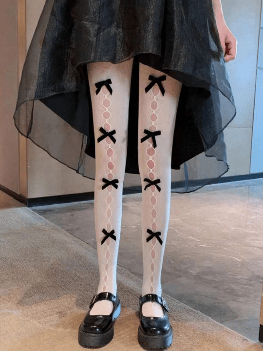 2pairs/Pack Women's Sweet & Cute Girl Style Velvet Hollow Out Tights With Bowknot - Lolli World Marketplace