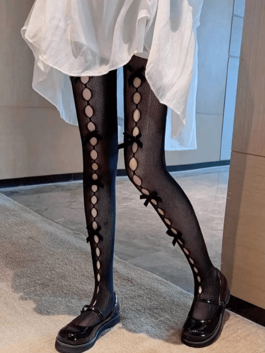 2pairs/Pack Women's Sweet & Cute Girl Style Velvet Hollow Out Tights With Bowknot - Lolli World Marketplace