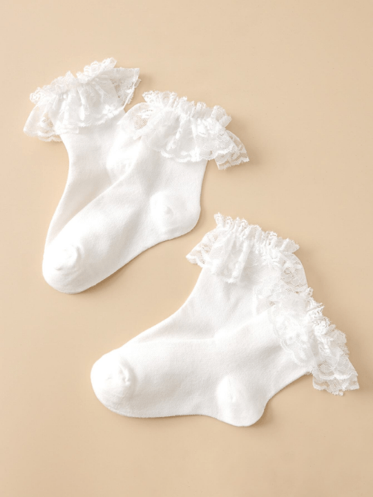 2pairs/set Women's Lace Trim Mid - calf Socks - Lolli World Marketplace