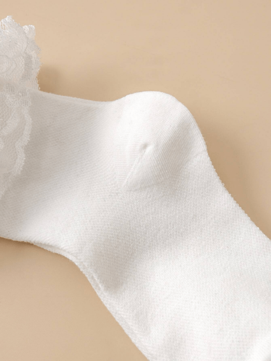 2pairs/set Women's Lace Trim Mid - calf Socks - Lolli World Marketplace