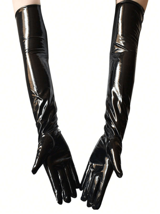 2PCS Shiny Black Long Leather Gloves For Women | Stylish Punk Style Dance Gloves For Party | Versatile And Stretchable - Lolli World Marketplace