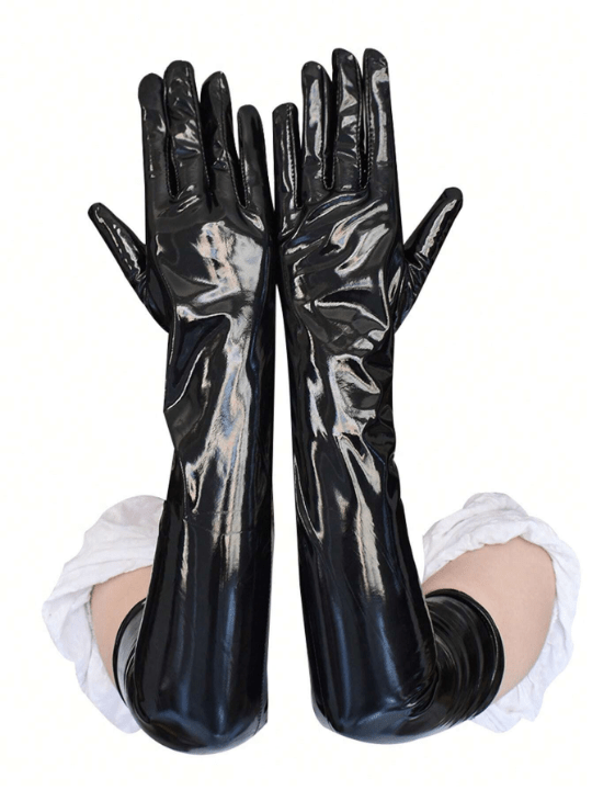 2PCS Shiny Black Long Leather Gloves For Women | Stylish Punk Style Dance Gloves For Party | Versatile And Stretchable - Lolli World Marketplace