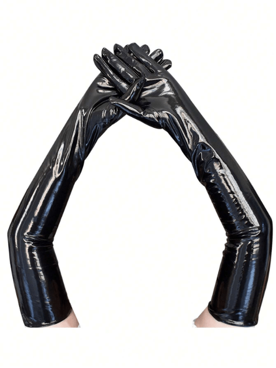 2PCS Shiny Black Long Leather Gloves For Women | Stylish Punk Style Dance Gloves For Party | Versatile And Stretchable - Lolli World Marketplace