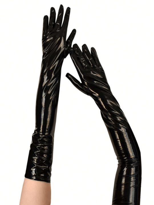 2PCS Shiny Black Long Leather Gloves For Women | Stylish Punk Style Dance Gloves For Party | Versatile And Stretchable - Lolli World Marketplace