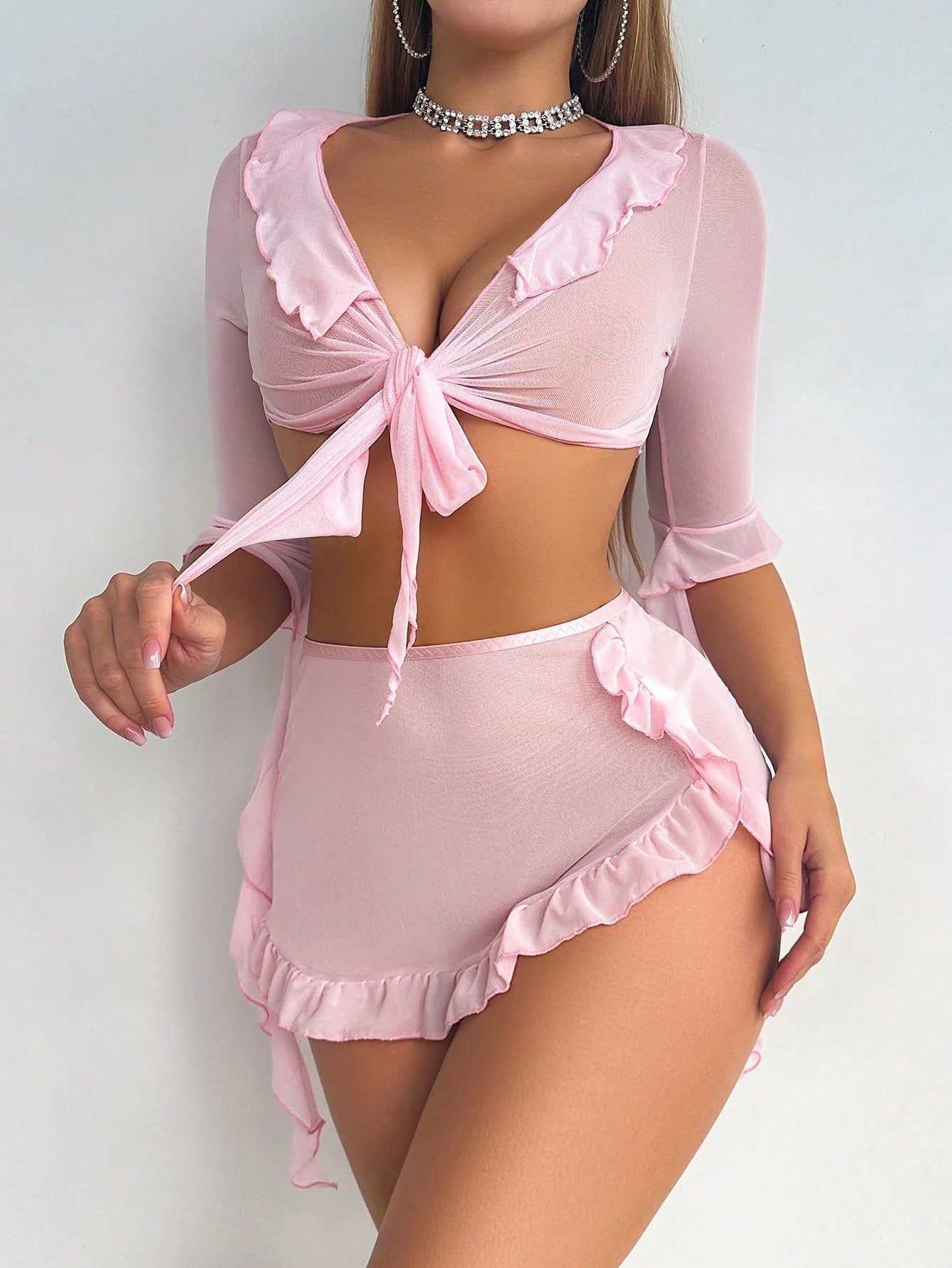 2pcs Women's Sexy Pink Lingerie Set