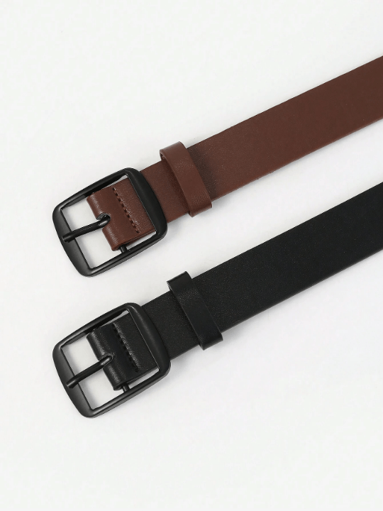 2pcs/Set Electroplated Black Square Buckle Fashion Accessory Versatile Daily Use Pu Belt - Lolli World Marketplace