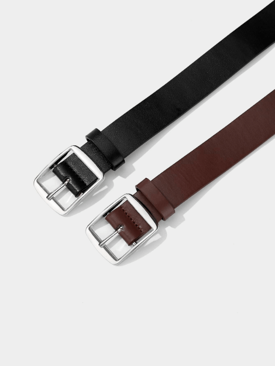 2pcs/set White & Khaki Square Buckle Fashionable Decorative Daily Use Pu Waist Belt - Lolli World Marketplace