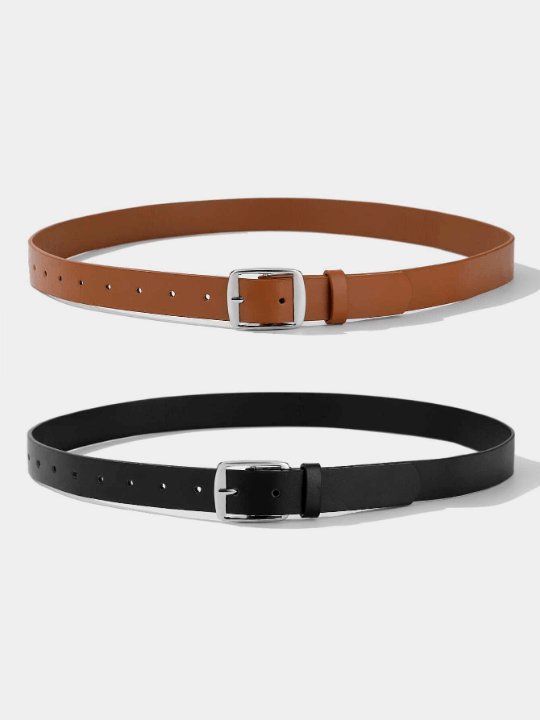 2pcs/set White/k - shaped Buckle Stylish Decoration All - match Pu Belt For Daily Use - Lolli World Marketplace