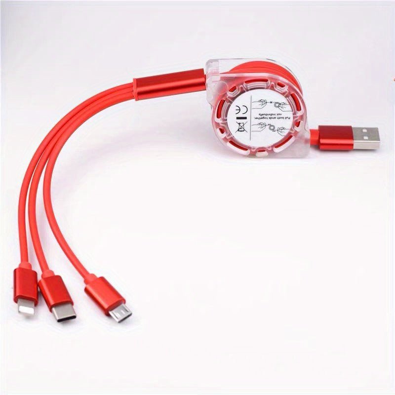 3 - In - 1 Multi Charger Cable with Retractable Design, Fast Charging Cord for Iphone, Ipad, Samsung, PS, Tablets, And More, Featuring Lightning, Micro, And Type C Connectors