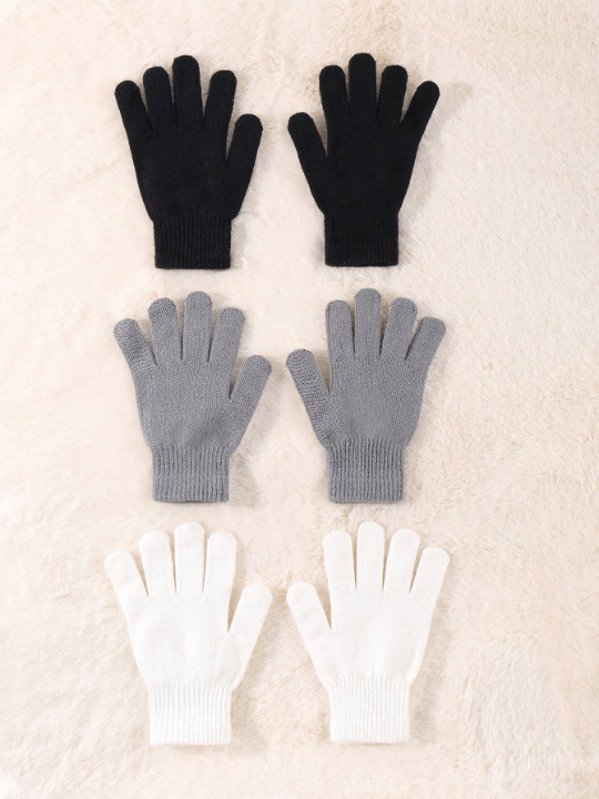 3 Pairs Winter Magic Gloves Black Knit Gloves Warm Stretchy Gloves for Cosplay Costume Cold Weather - Lolli World Marketplace