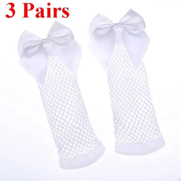 3 Pairs/Lot Chic Women's Harajuku Breathable White Bow knot Fishnet Socks.Sexy Hollow out Mesh Nets Socks Ladies Girl's