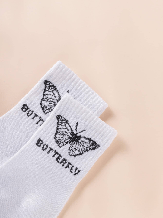 3pairs Butterfly Pattern Crew Socks - Lolli World Marketplace