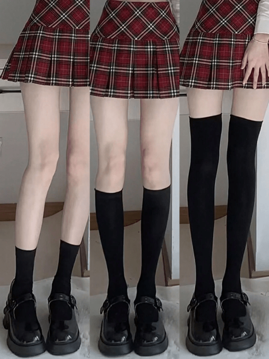 3pairs Lolita Style Sexy Women's Pressure Socks, Black & Schoolgirl Style Jk Socks,3 Styles Included: Over Knee Socks+Thigh - High Socks+Knee - High Socks - Lolli World Marketplace
