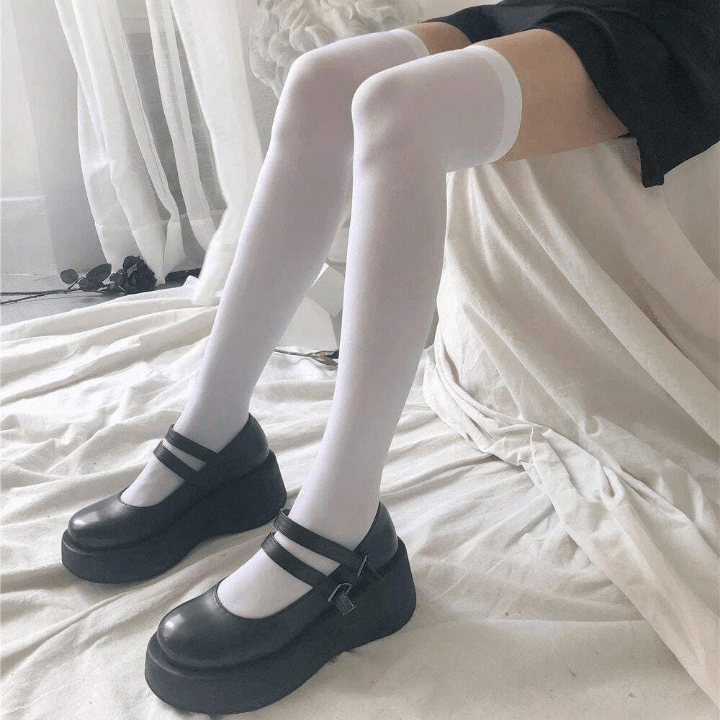 3pairs Lolita Style Women's White Pressure Socks Set, Including Three Types: Over - The - Knee Socks, Ankle Socks, And Stockings - Lolli World Marketplace