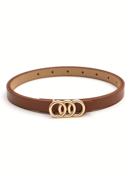 3pcs Women's Golden Styling Buckle Black, White And Brown Versatile Romantic Casual Thin Belt Universal For All Seasons - Lolli World Marketplace