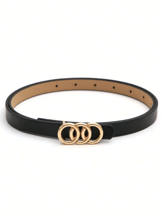 3pcs Women's Golden Styling Buckle Black, White And Brown Versatile Romantic Casual Thin Belt Universal For All Seasons - Lolli World Marketplace