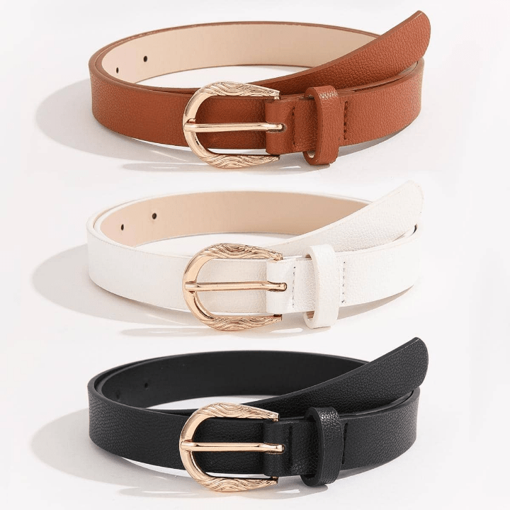 3pcs Women's Metal Square Buckle Belt Set, Suitable For Daily Wear With Dresses, Jeans And Suit Trousers - Lolli World Marketplace