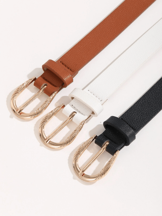 3pcs Women's Metal Square Buckle Belt Set, Suitable For Daily Wear With Dresses, Jeans And Suit Trousers - Lolli World Marketplace