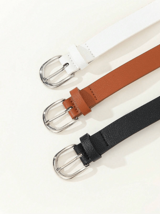 3pcs Women's Simple Metal Square Buckle Waist Belt Set For Matching Dress, Jeans, Trousers Etc., Perfect For Daily Wear - Lolli World Marketplace