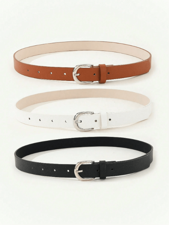 3pcs Women's Simple Metal Square Buckle Waist Belt Set For Matching Dress, Jeans, Trousers Etc., Perfect For Daily Wear - Lolli World Marketplace