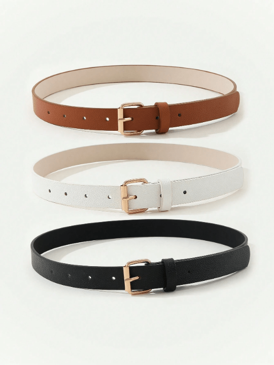 3pcs/Set Women's Casual Buckle Belt, Suitable For Daily Wear, Work Attire, Dress Or Jeans - Lolli World Marketplace