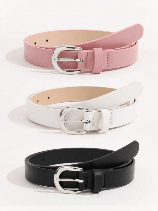 3pcs/Set Women's Metal Square Buckle Simple All - Match Waist Belt For Dresses, Jeans, Trousers - Lolli World Marketplace