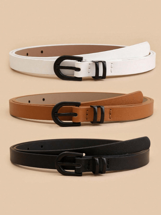 3pcs/Set Women's Simple & Fashionable Versatile Decorative Waist Belt With U - Shaped Buckle - Lolli World Marketplace