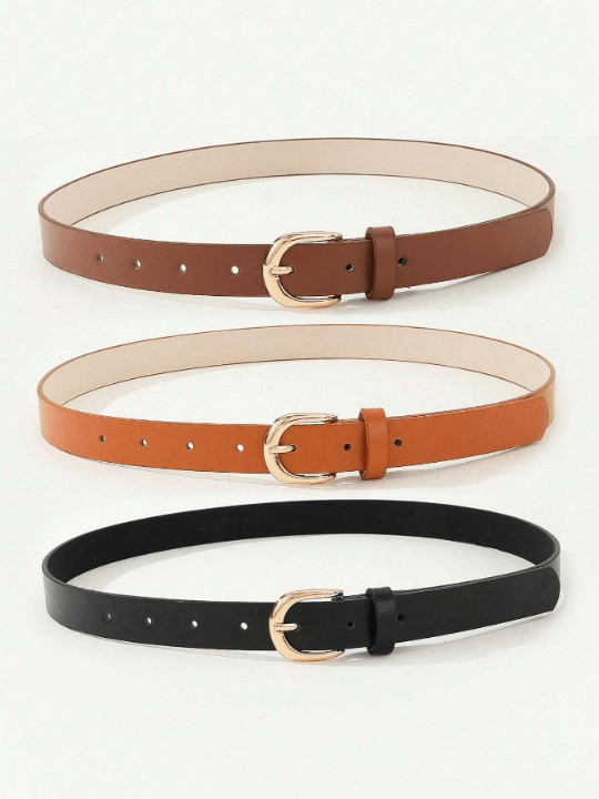 3pcs/Set Women's Simple Metal Square Buckle Belt, Suitable For Daily Wear With Dress, Jeans, Suit Pants - Lolli World Marketplace
