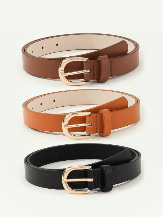 3pcs/Set Women's Simple Metal Square Buckle Belt, Suitable For Daily Wear With Dress, Jeans, Suit Pants - Lolli World Marketplace